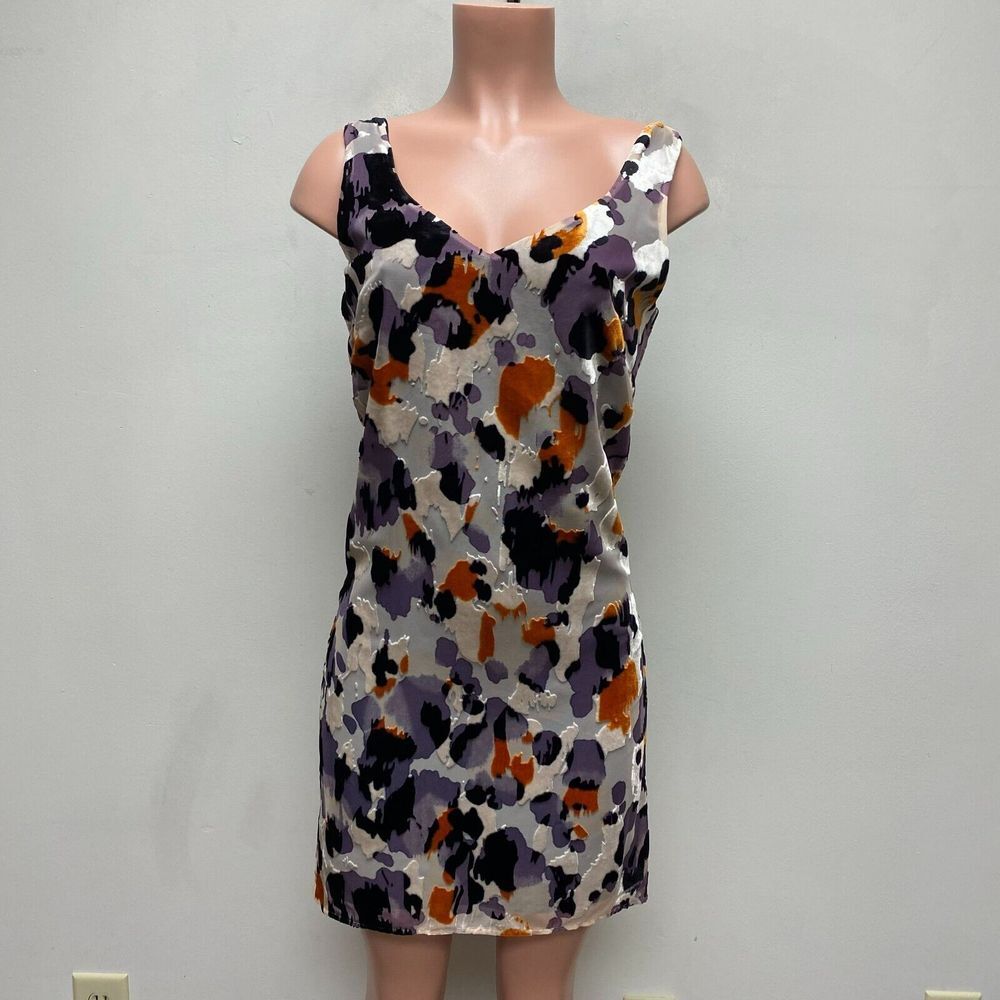 Cabi Womens Orange Purple Radiant Velvet Burnout Sleeveless Mini Slip Dress S